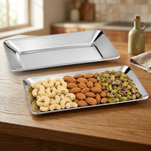 Plateau de service rectangulaire en acier inoxydable, métal poli, durable, compatible lave-vaisselle, contact alimentaire, usage résidentiel - Product Image 2