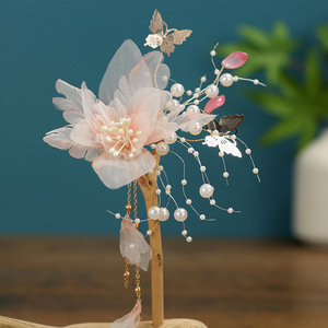 Nuevas pinzas para el cabello hechas a mano con borlas de tul rosa, accesorios para el cabello elegantes y de estilo de hadas, adornos para el cabello de estilo chino tradicional. - Product Image 2