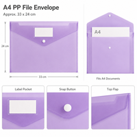 Porte-documents A4 personnalisé en PP translucide violet avec bouton-pression, étui imperméable pour documents, fabricant OEM ODM pour écoles et bureaux