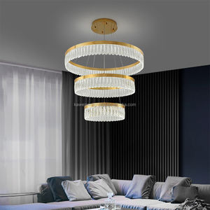Plafond postmoderne rond longue suspension intérieur hôtel Villa escalier LED luminaires décoratifs 3 anneaux or cristal lustre - Product Image 4