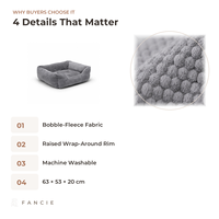 Lit pour chien en polyester gris en gros avec rebords surélevés, housse lavable, lit carré pour animaux de compagnie de petite et moyenne taille, OEM