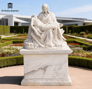 Statue de la Pietà en marbre grandeur nature personnalisée, sculptée à la main en pierre naturelle, sculpture de la Vierge Marie pour chapelle religieuse et monument commémoratif - Product Image 1