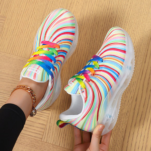 2026 Women's Stripe Casual Sneakers Breathable Platform Lace-Up Walking Shoes with Rubber Insole Walking Style Shoes - Product Image 3