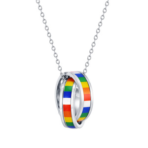 Joyería LGBT, joyería de arcoíris del Orgullo Gay, collar de lesbianas Gay, colgante de arcoíris de doble anillo, collares de arcoíris de acero inoxidable 316L - Product Image 1