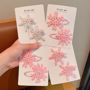 2 Pcs/Set Shiny Snowflake Rhinestone Hairpins Snow Princess BB Hair Clips Children Kid Cute Hair Accessories Wholesale - Product Image 2