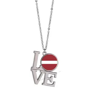 High Quality Zinc Alloy LOVE Style LATVIA Jewelry Flag Long Link 36x29.5 mm Pendant Necklace