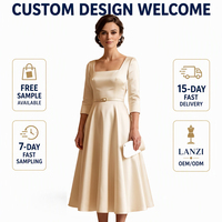 Robe de bureau élégante sur mesure pour femme, col carré, ceinture ajustée, jupe évasée mi-longue en satin, taille haute, grandes tailles, pour acheteurs professionnels