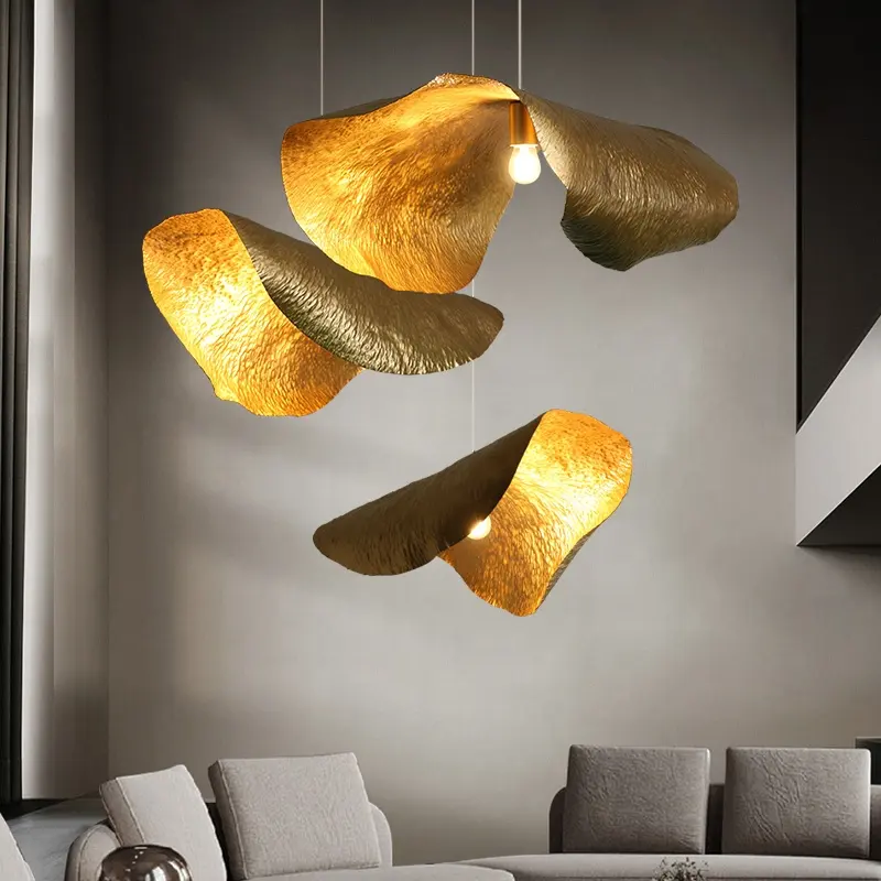 Lotus Leaf American Style Hammered Brass Leaf Lampshade Hanging Pendant Light Lamps For Kitchen Island