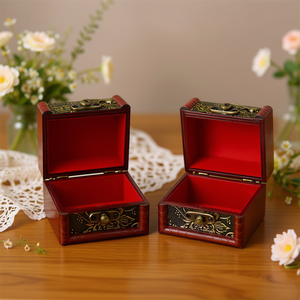 Juego de cajas de joyería de madera vintage con tapa bloqueable, interior rojo, diseño floral en relieve para almacenamiento y exhibición D0100XUDNPW - Product Image 2