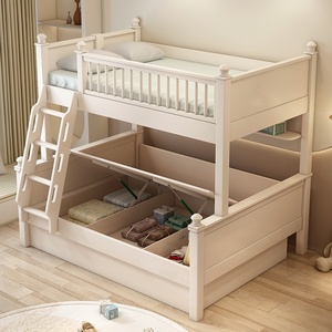 Letto a Castello in Legno Massello, a Due Piani, per Bambini, Bianco Crema, Stile Minimalista, Smontabile, Multifunzionale, per Camera da Letto Ragazzi - Product Image 4