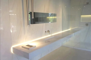 แผ่นกระเบื้องซินเทอร์สีขาวลายลาซา ขนาด 3200x1600 มม. กันน้ำ เป็นมิตรกับสิ่งแวดล้อม ป้องกันคราบ ใช้ได้กับพื้นที่ภายนอก ห้องนั่งเล่น และสำนักงาน <span class=keywords><strong>ขาย</strong></span>ดี - Product Image 3