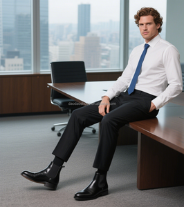 Stivali Chelsea in <span class=keywords><strong>Pelle</strong></span> Personalizzati Daodao per <span class=keywords><strong>Uomo</strong></span>, con Elastico e Fodera in <span class=keywords><strong>Pelle</strong></span> di Maiale, Comodi e Piatti - Product Image 2