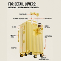 Valise légère en polycarbonate avec porte-gobelet et support pour téléphone, bagage cabine, valise rigide à roulettes, valise de voyage tendance