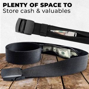 Cinturón de seguridad antirrobo de poliéster/algodón trenzado para viaje, con cremallera para dinero, para hombre, con hebilla de pasador, negro, bolsillo secreto, informal - Product Image 2
