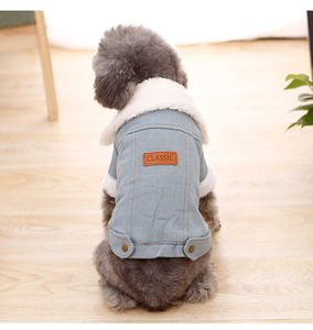 थोक फैशन मोटी सर्दियों गर्म ऊन कॉलर जीन्स कुत्ते कोट पालतू डेनिम जैकेट - Product Image 5