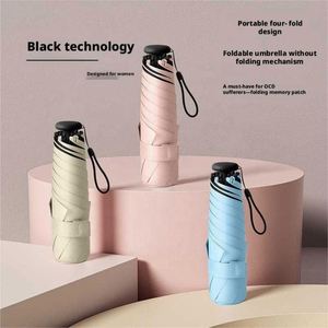 Parapluie pliant moderne mini entièrement automatique à 6 baleines avec mémoire de forme, protection UV, revêtement noir, 40% polyester - Product Image 2