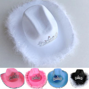 Chapeaux de <span class=keywords><strong>Cowboy</strong></span> pour femmes, accessoires occidentaux, violet, blanc, rose, chapeau de fête, <span class=keywords><strong>grande</strong></span> couronne, en feutre, à paillettes, perlée, petite <span class=keywords><strong>taille</strong></span> - Product Image 5