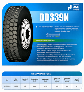 Pneu extérieur de camion commercial AIRLAND DD339N 12.00R20, essieu directionnel, utilisation régionale, tout-terrain, haute résistance à l'usure, robuste - Product Image 3