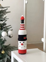 Housse de bouteille de vin tricotée Père Noël en fibre acrylique, décor de vacances Élan/Bonhomme de neige