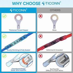 Connecteurs de fils thermorétractables transfrontaliers, bornes annulaires en cuivre pur étanches, lot de 120, 160 ou 500 pièces - Product Image 4