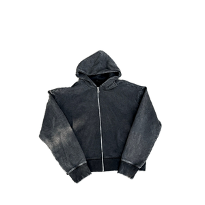 Sweat-shirt à capuche zippé oversize pour homme, couleur unie, en molleton bouclette délavé, coupe décontractée, idéal pour l'automne - Product Image 1
