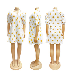 S8400-2026 Nuovi Arrivi Estivi Abito Corto Casual da Donna con Scollo a V, Maniche a Sbuffo, a Righe e Tasche - Product Image 6