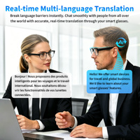 Lunettes IA avec batterie 240 mAh, photo 720P, commande vocale BT, 7h d'autonomie en veille, traduction en temps réel, WIFI 6, lecteur de musique, pour voyages internationaux, Type-C