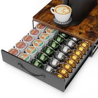 Support à capsules en bois, compatible avec les capsules, dessus en bois et étagères en maille, comptoir de cuisine, station de bar à café, tiroir coulissant