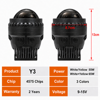 YHKOMS Y3 Lentille de projecteur antibrouillard Bi-LED tricolore 3 pouces IP68, mise à niveau faisceau haut/bas pour l'éclairage automobile