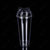 Tapas de Domo Transparentes de PET de Grado Alimenticio de 89/90/93/98 mm con Orejas de Oso Panda, Desechables, para Vasos de Batidos y Boba de 12 oz, Cierres de Botella de Fácil Apertura