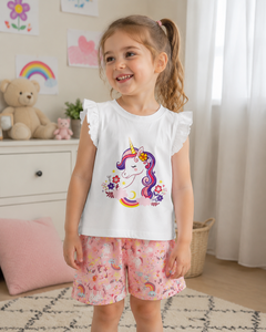 Set Estivo 2 Pezzi per Bambine 6m-7 Anni Top Senza Maniche e Pantaloncini in Cotone Tessuto Morbido Stampa Cartoni Animati Abbigliamento Casual - Product Image 2