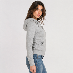 Women's Autumn Y2K Full <b>Zip</b> Knitted Hoodie with Front Logo Embroidered Floral Color Block Casual Streetwear - Product Image 2