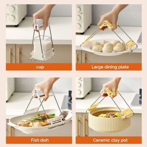 Hot Plate Gripper <b>Plastic</b> and Stainless Steel Bowl Clip Folding Dish Air Fryer Pans Holder <b>Tongs</b> for Moving Bowls with Foods - Product Image 3