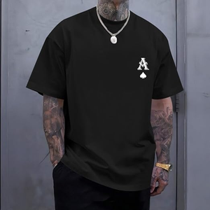 T-shirt oversize noir pour homme, été, 100% coton, manches courtes, imprimé graphique, streetwear - Product Image 2