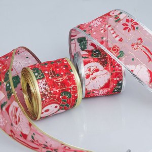 Grenzüberschreitender Großhandel Weihnachtsdekoration Schleifenband, Lederimitat Leinen Drahtkantenband Gold Silber Kantenband Netzgarn - Product Image 5