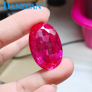 พลอยทับทิมสังเคราะห์ขนาดใหญ่ 20*30 มม. 59 กะรัต สีแดงเลือดนก/ชมพูโรส/มอร์แกไนต์ รูปทรงวงรี มีตำหนิ  AGL - Product Image 4