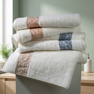Ensemble de serviettes de bain et de toilette jacquard élégantes, douces, à séchage rapide, écologiques, tissées avec une belle bordure et un design texturé - Product Image 3