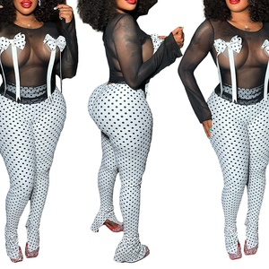 <b>Sexy</b> Nightclubwear Mesh Bow Spot Printed Split Pants Women's 2 Piece <b>Set</b> Fashion - Product Image 1