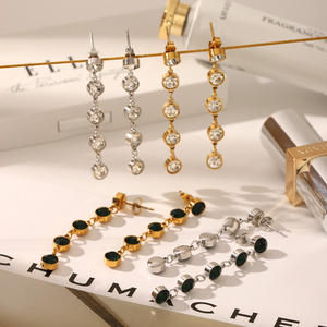 Paslanmaz çelik altın kaplama zirkonya püskül Hoop küpe moda balo takı - Product Image 3