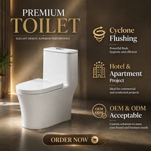 Inodoro Moderno de Cerámica con Descarga Ciclónica, Inodoro de Una Pieza de Porcelana con Sifón para Baño - Product Image 1