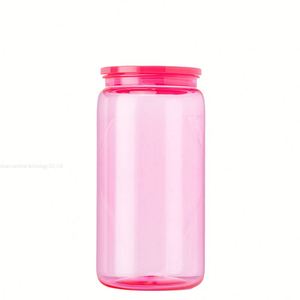 Entrepôt américain : Gobelets en plastique acrylique transparents colorés effet gelée 16oz 20oz, type canette de soda ou de bière, avec couvercles PP colorés - Product Image 3