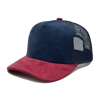 Casquette de camionneur unisexe à 5 panneaux en maille et daim, personnalisable avec logo, broderie sur mesure, respectueuse de la peau