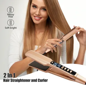 Lisseur à cheveux professionnel <span class=keywords><strong>en</strong></span> aluminium à plaques larges, personnalisé OEM ODM, avec écran LCD, 55W, pour hôtel, usage commercial et domestique - Product Image 2