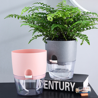 Pot de fleurs transparent à double couche en plastique de 3/4/6/9 pouces, auto-arrosant, avec corde en coton et port d'injection d'eau
