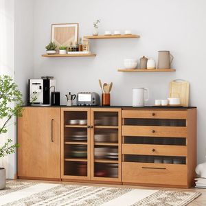 Solid Wood <b>Sideboard</b> <b>Storage</b> Cabinet Nordic Japanese Style Tea Cabinet Small Apartment Dining Room Wall Mounted Wine Dish - Product Image 2