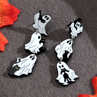 Boucles d'oreilles longues asymétriques en acrylique, créatives, sur le thème de la citrouille, de l'arbre de Noël, du fantôme blanc et du chat noir, pour fête gothique d'Halloween