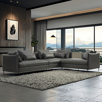 Canapé modulaire en cuir véritable sur mesure avec rembourrage en éponge - Canapé d'angle en forme de L minimaliste italien pour salon de villa