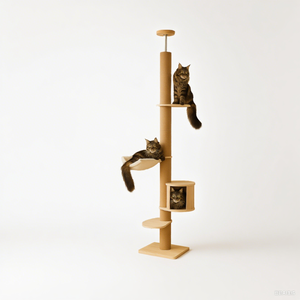 Luxuriöser 4-stöckiger Katzenbaum im modernen Stil aus Hanf, vom Boden bis zur Decke reichend, robustes Holz, umweltfreundlich, kartonverpackt für den Innenbereich - Product Image 3