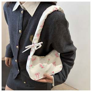 Bolso de Mujer 2025 de Verano con Asa Plisada, Bolso de Axila Coreano con Estampado Floral y Lazo, Bolso Pequeño de Hombro con Cremallera para Mujer - Product Image 2