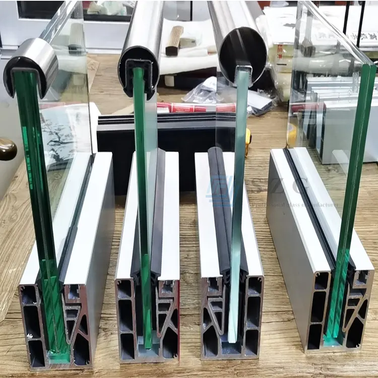 Accesorios de perfil de abrazadera de canal en u de aleación de aluminio para barandilla de vidrio templado de construcción de 1/2 "y 12mm, precios de barandilla